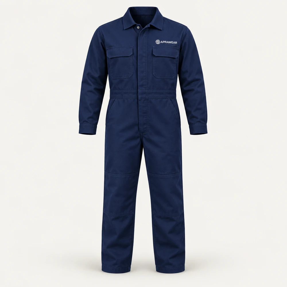 Illustrative APRAWEAR branded work coveralls mockup