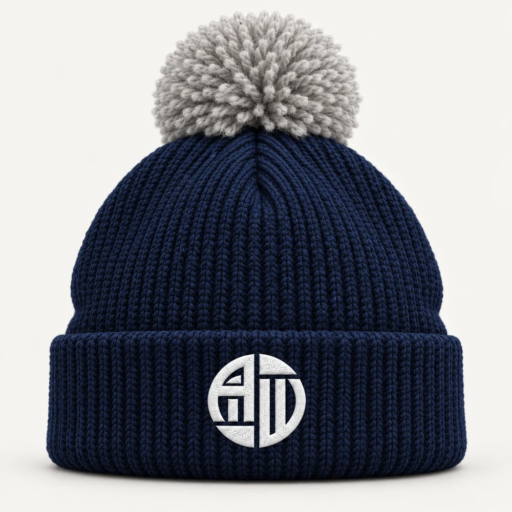 Illustrative APRAWEAR branded pom pom beanie mockup