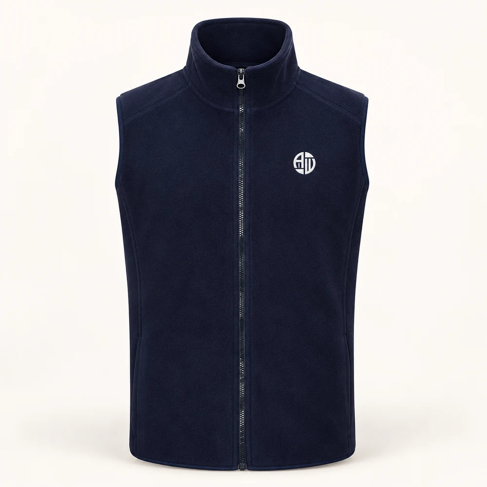Illustrative APRAWEAR branded pro fleece gilet mockup
