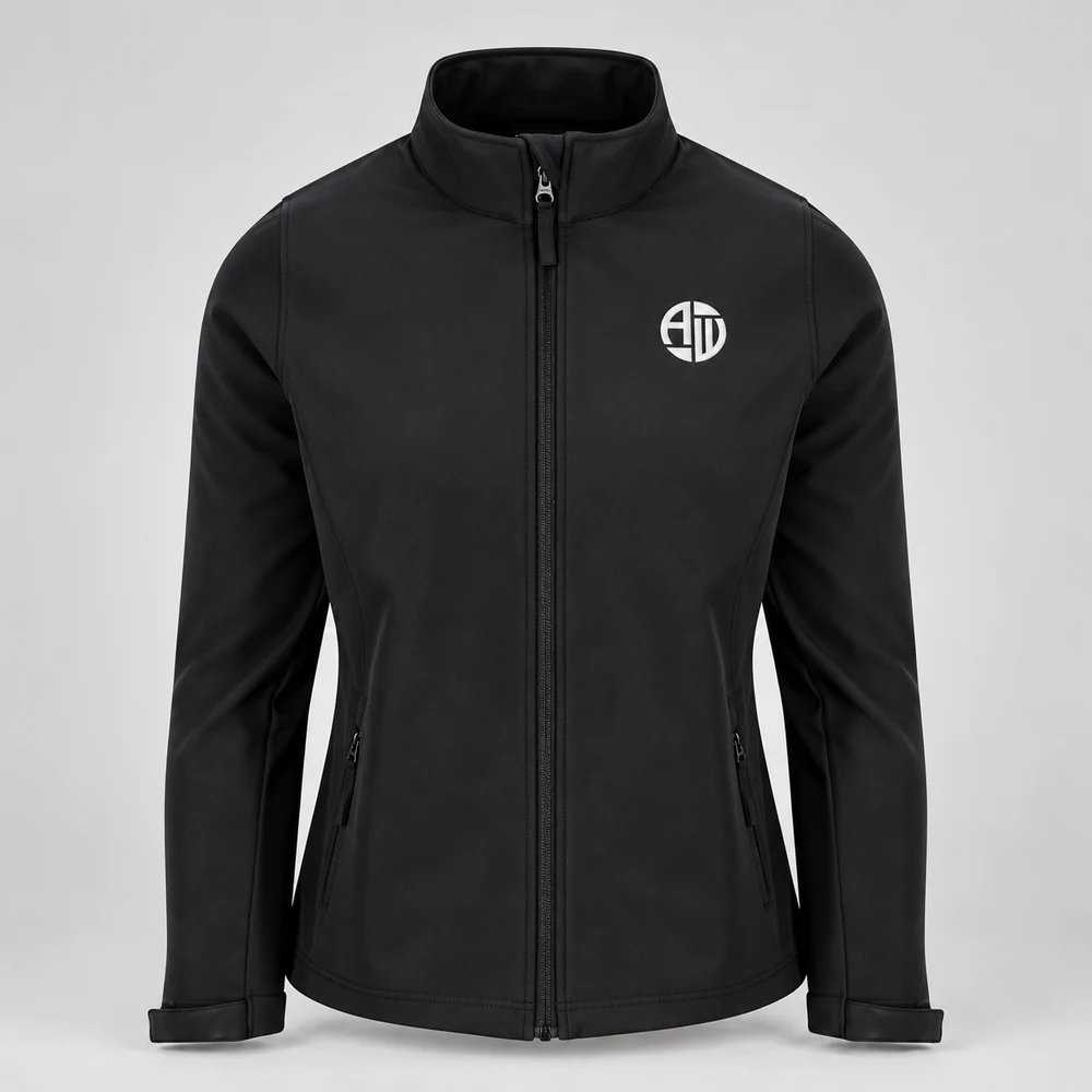Illustrative APRAWEAR branded women's pro 2-layer softshell jacket mockup