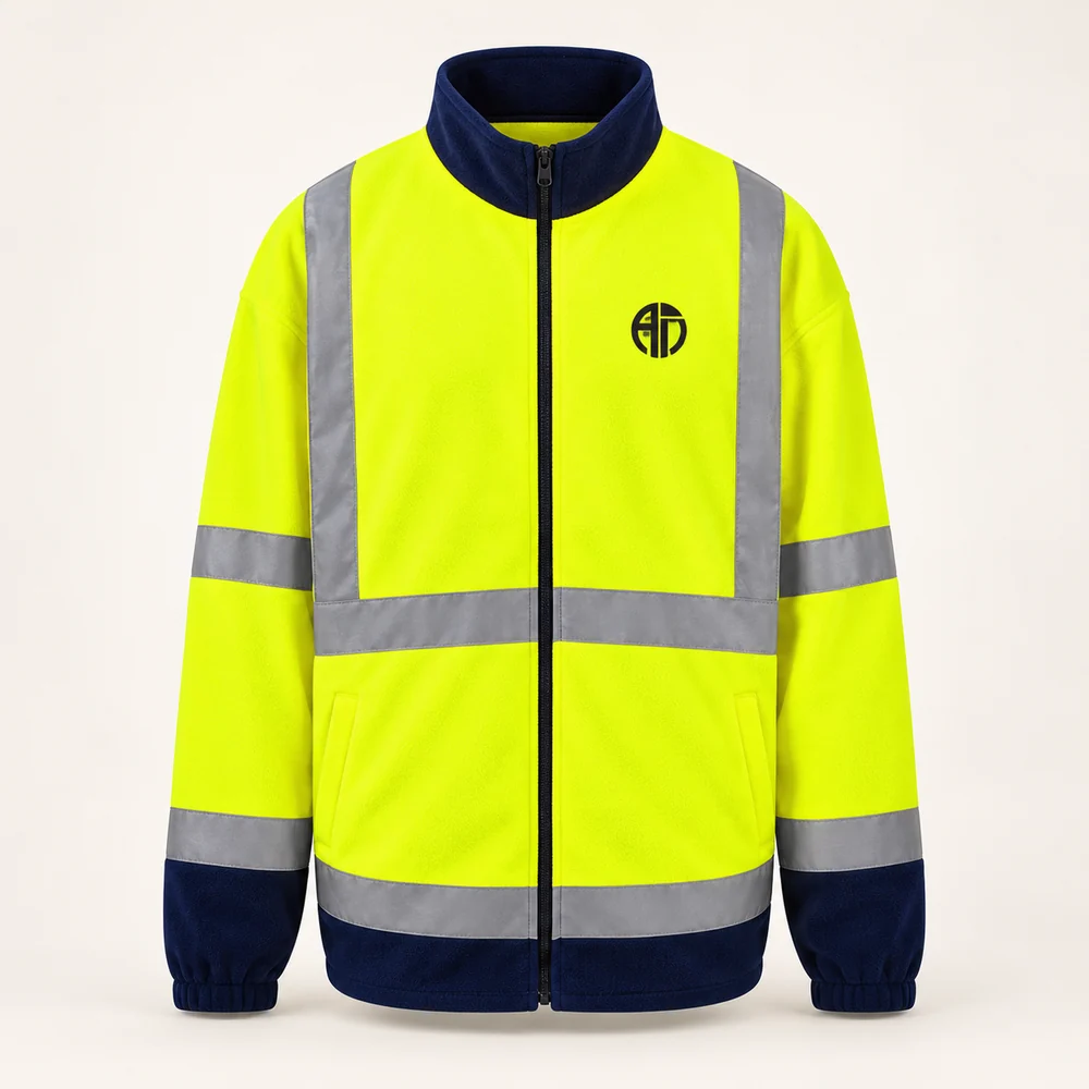 Illustrative APRAWEAR branded hi-vis full zip fleece mockup