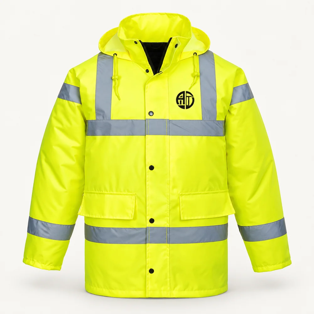 Illustrative APRAWEAR branded hi-vis traffic jacket mockup