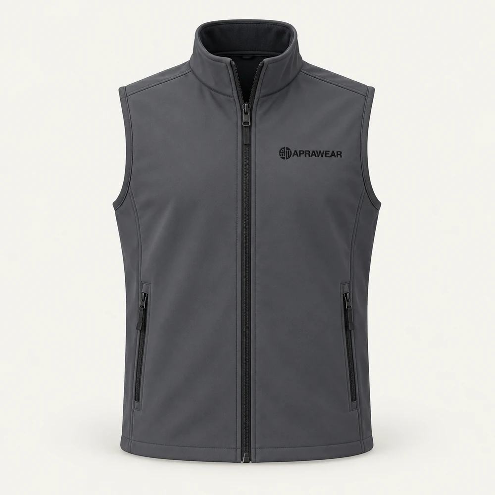 Illustrative APRAWEAR branded softshell gilets mockup