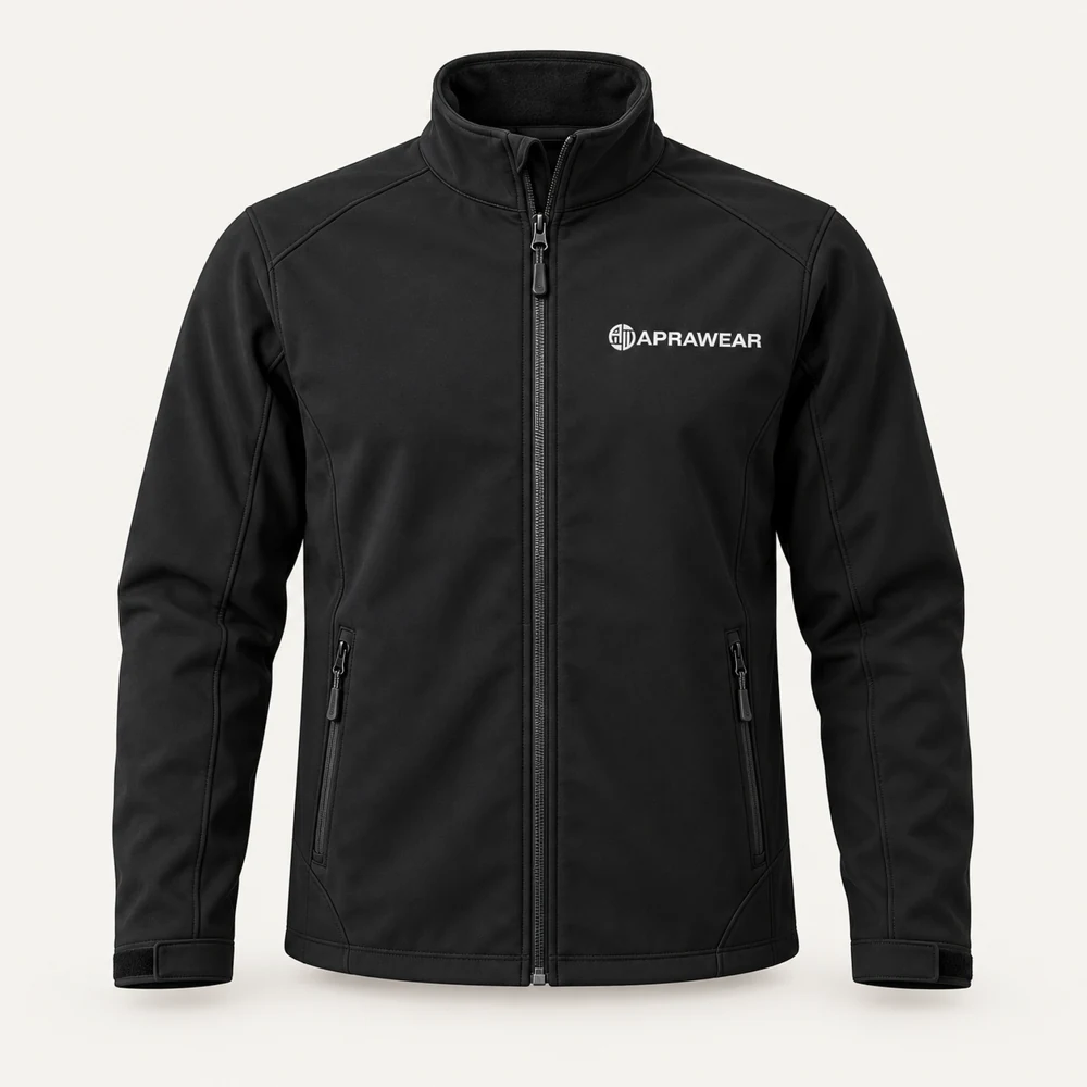Illustrative APRAWEAR branded jackets & softshells mockup