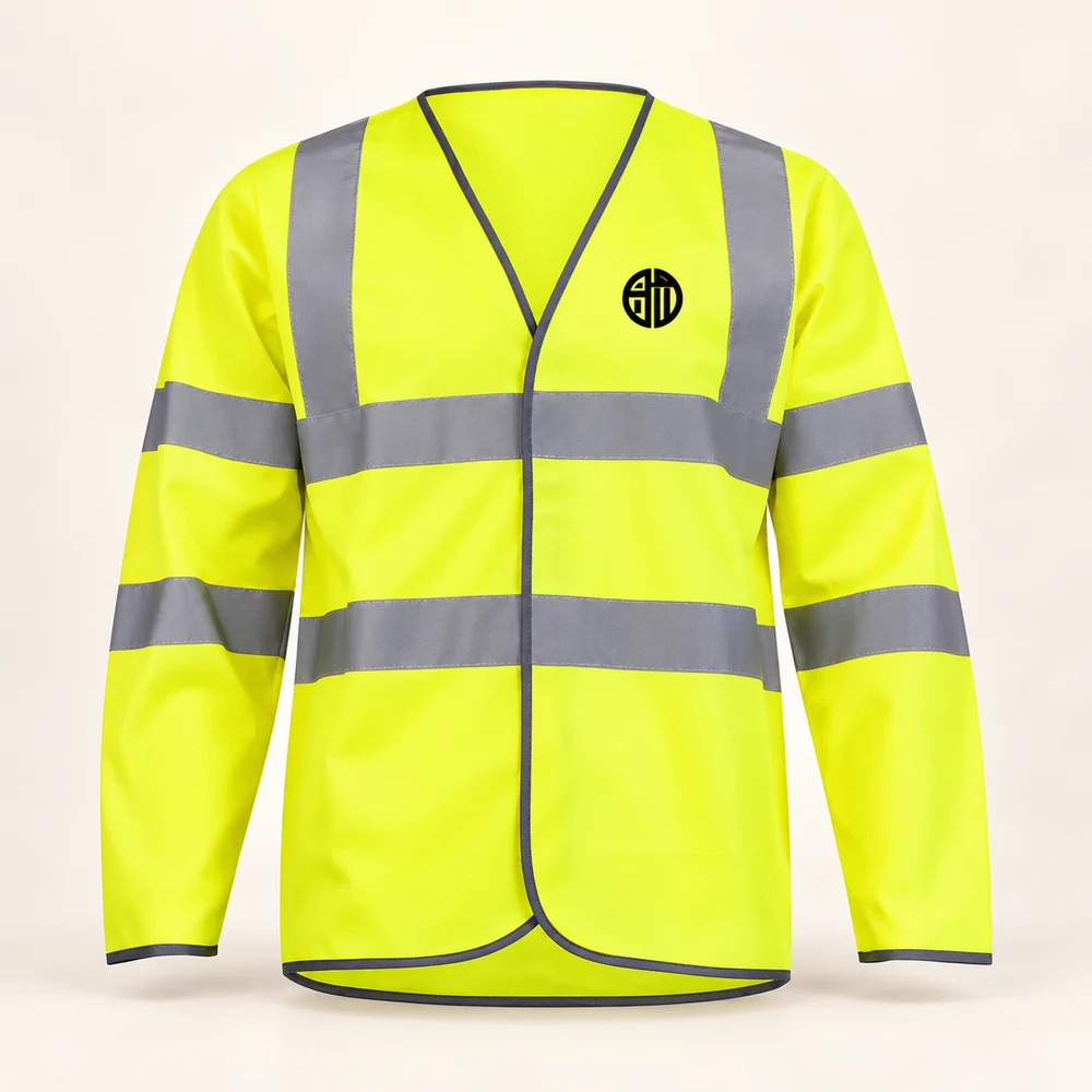 Illustrative APRAWEAR branded long sleeve hi vis safety waistcoat mockup